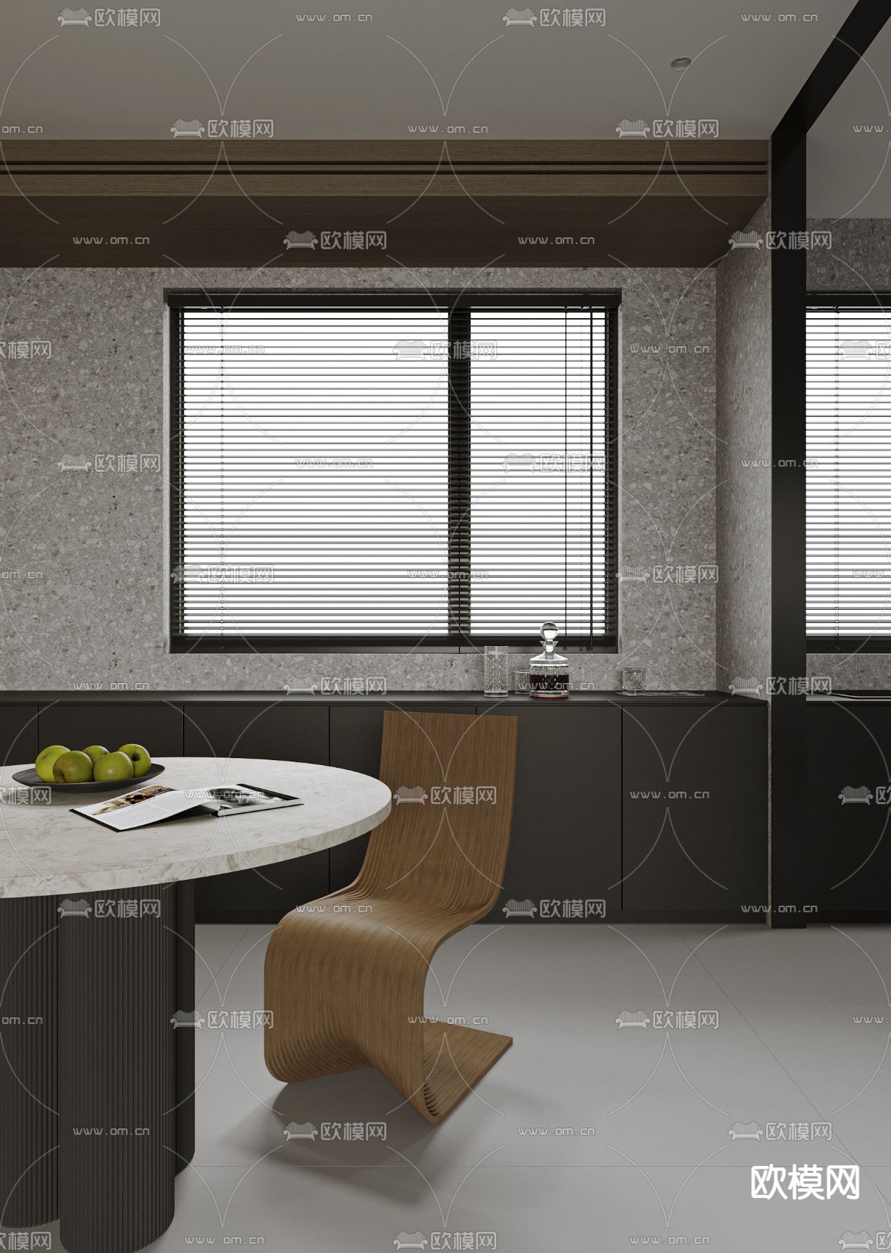 高级灰客餐厅3d模型下载（渲染图4）