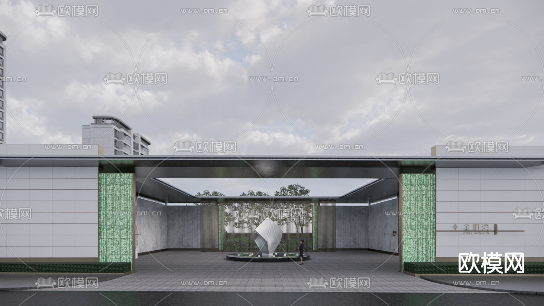 轻奢售楼处 建筑外观su模型下载（渲染图2）