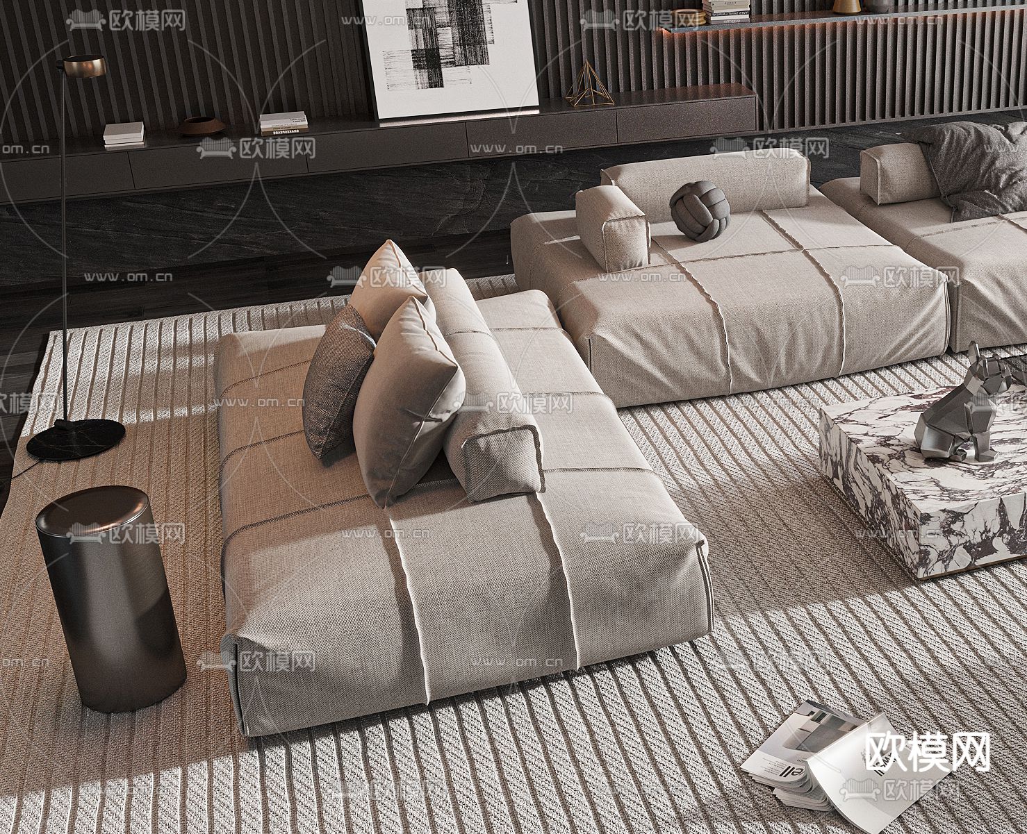 暗黑风组合沙发3d模型下载（渲染图2）