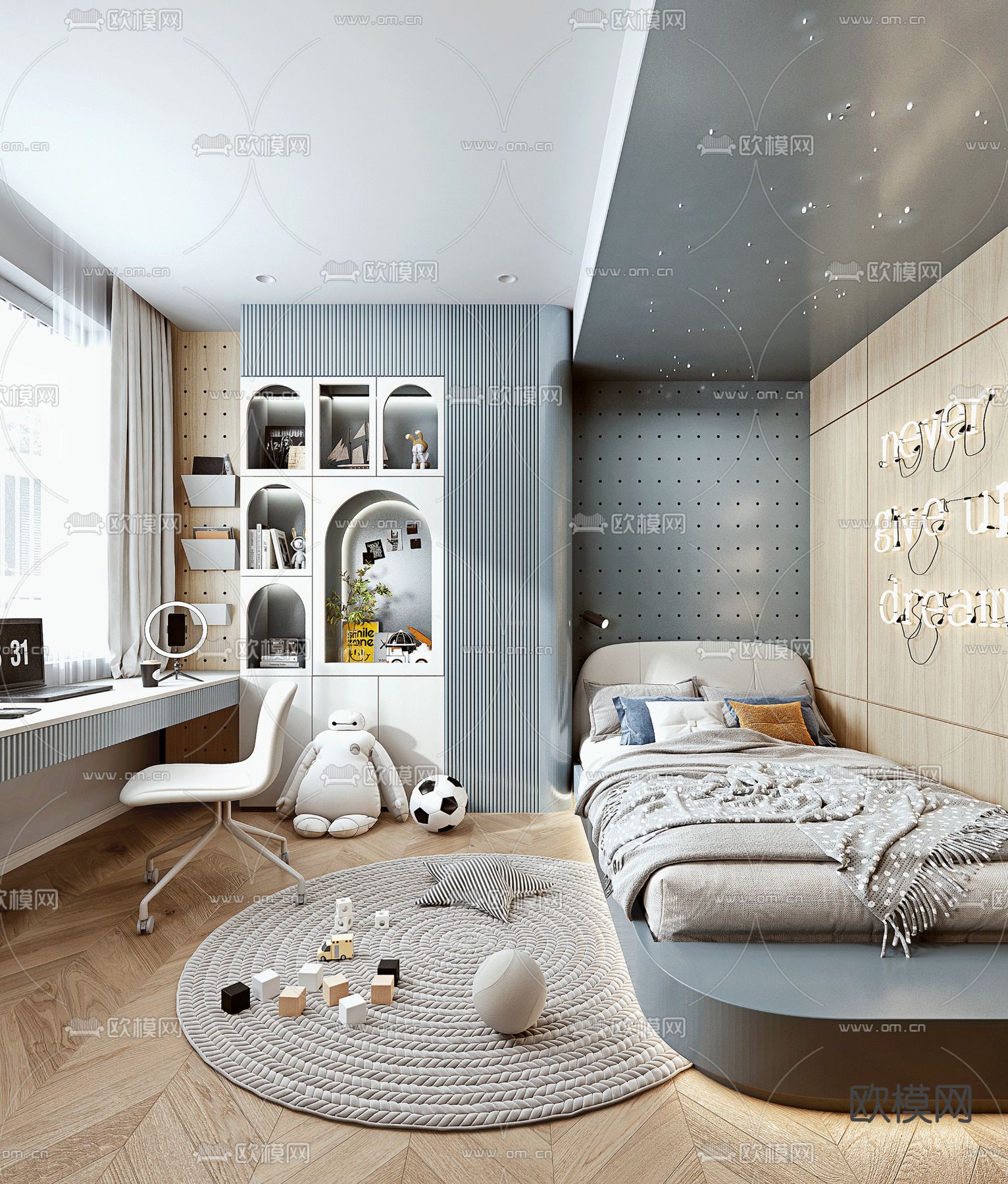 榻榻米儿童房 男孩房 小孩房su模型下载（渲染图1）