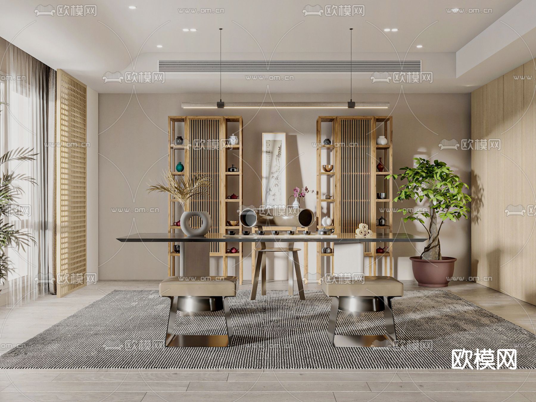 新中式茶室3d模型下载