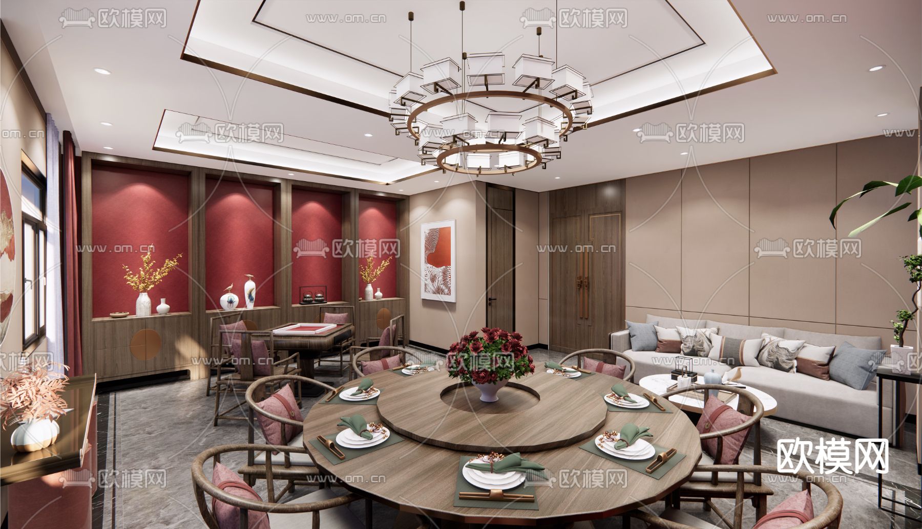 中餐厅包间 包房 包厢su模型下载（渲染图3）