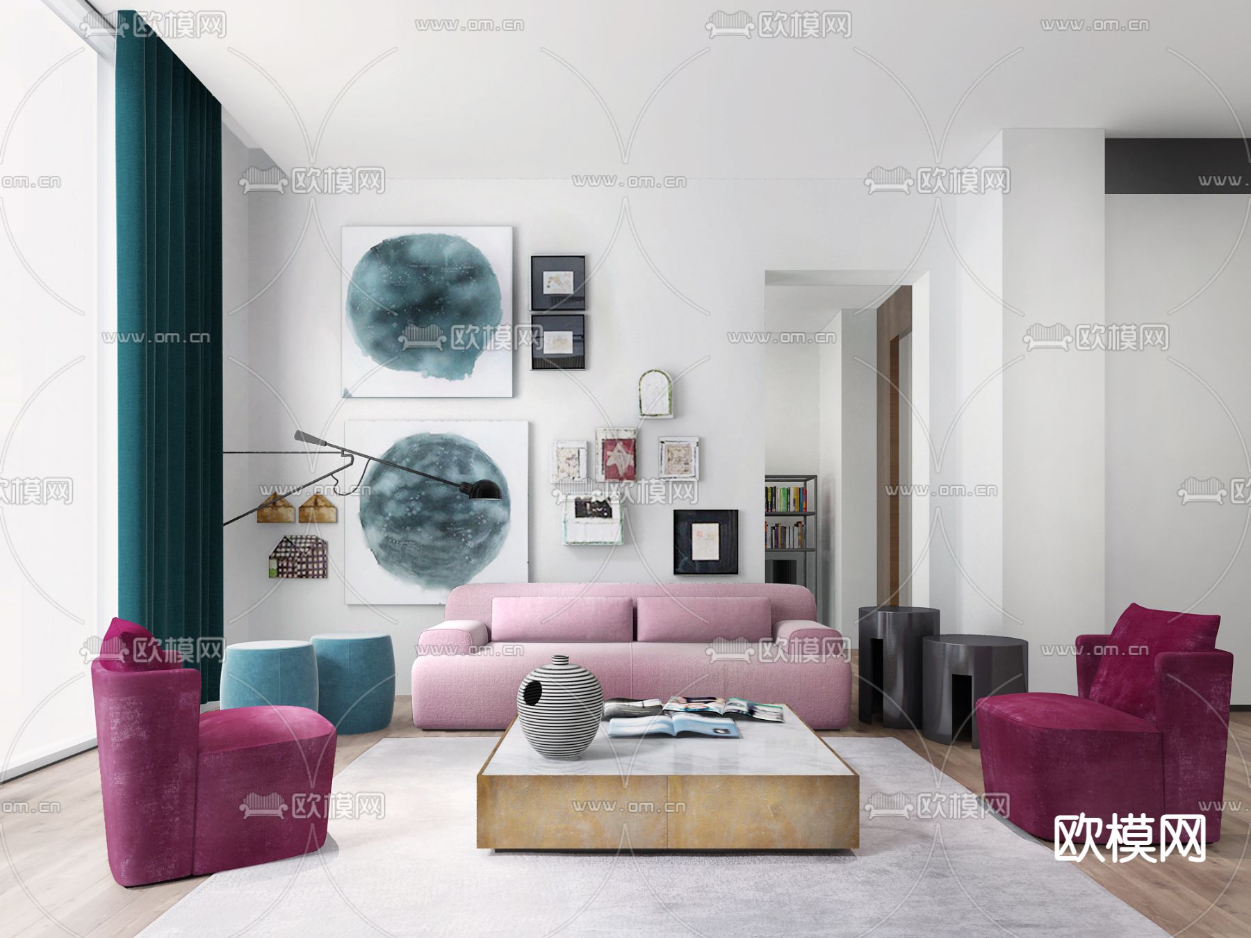 意大利Meridiani 现代沙发茶几组合SU模型下载