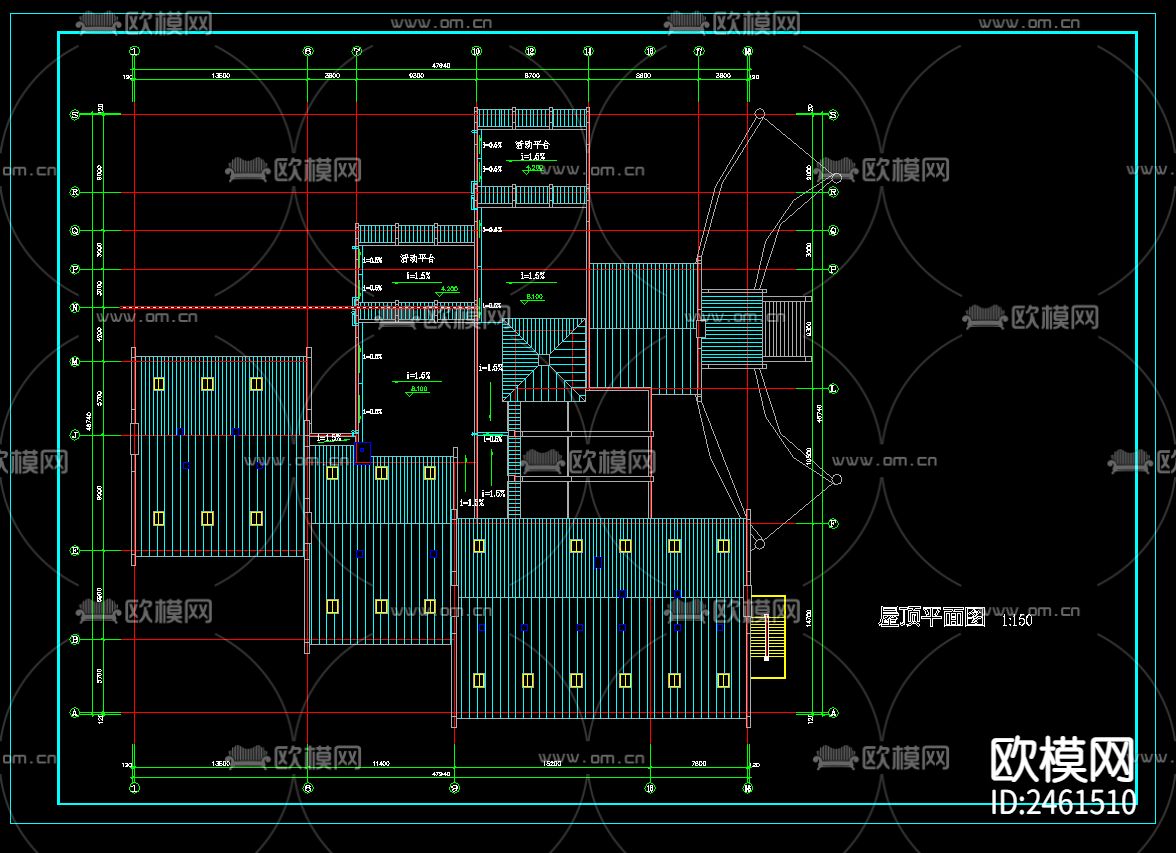 中式商务楼建筑cad施工图下载（渲染图6）