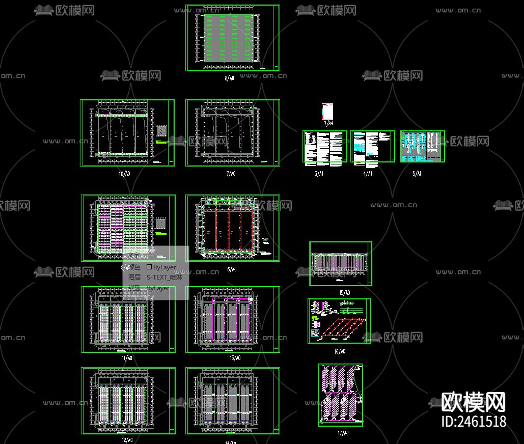 单层钢结构厂房给排水cad施工图下载（渲染图1）