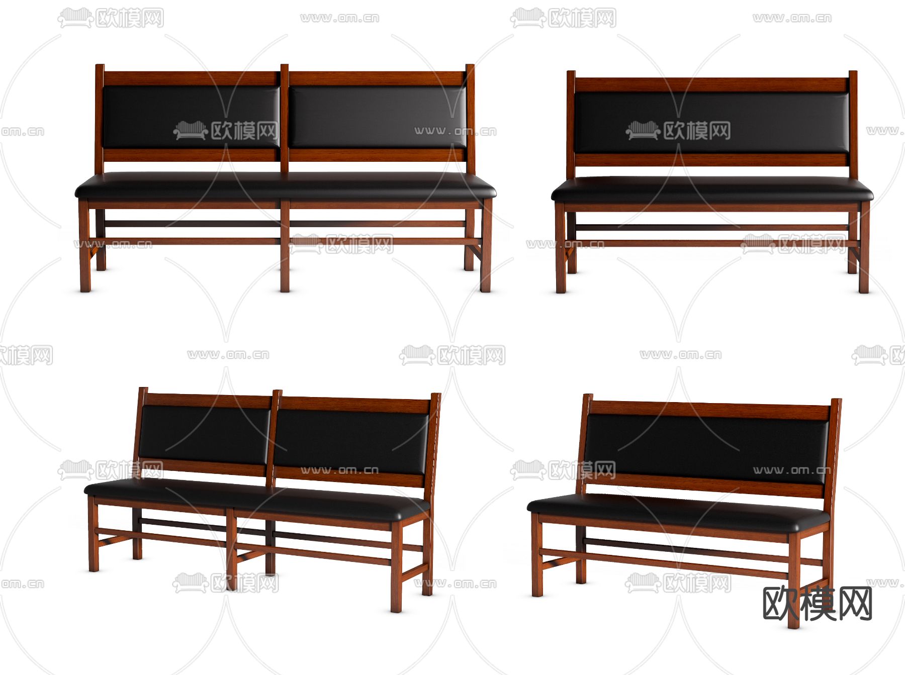 实木条椅 排椅3d模型下载（渲染图4）