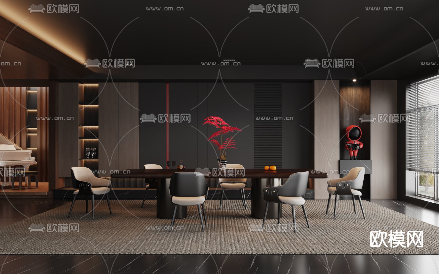 暗黑风餐厅su模型下载（渲染图1）