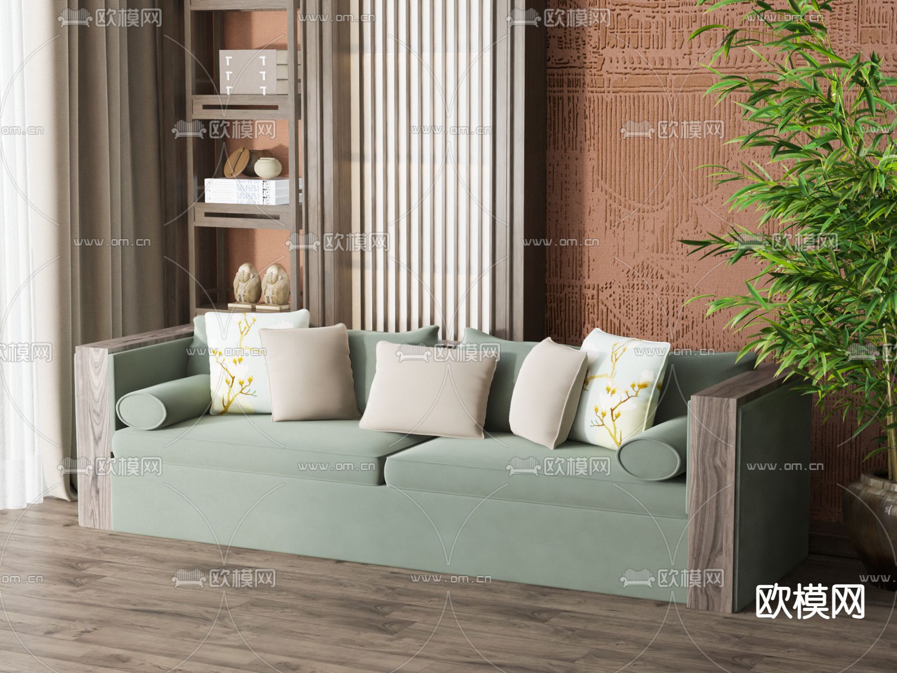 新中式双人沙发3d模型下载