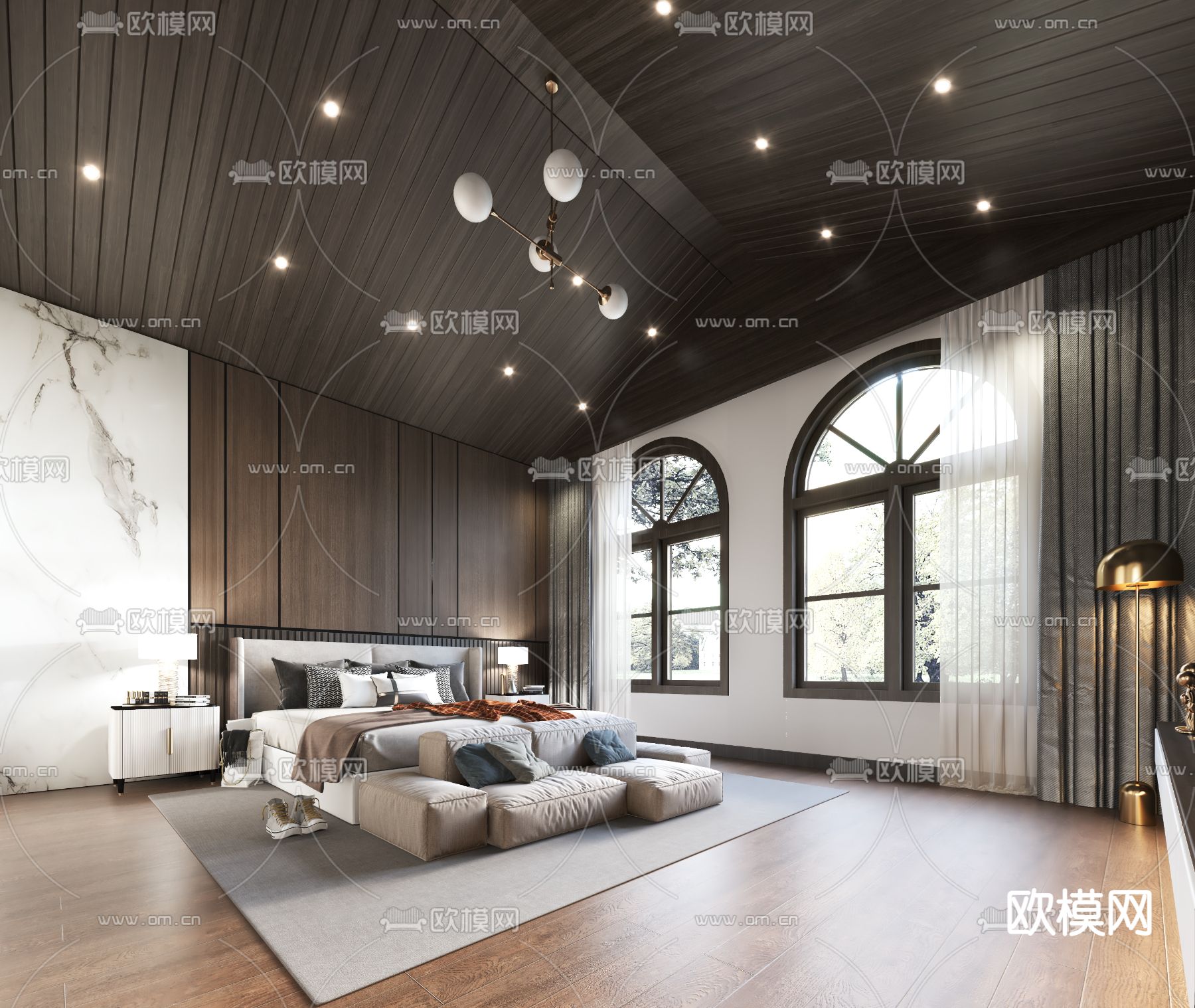 简美卧室 主人房su模型下载（渲染图1）