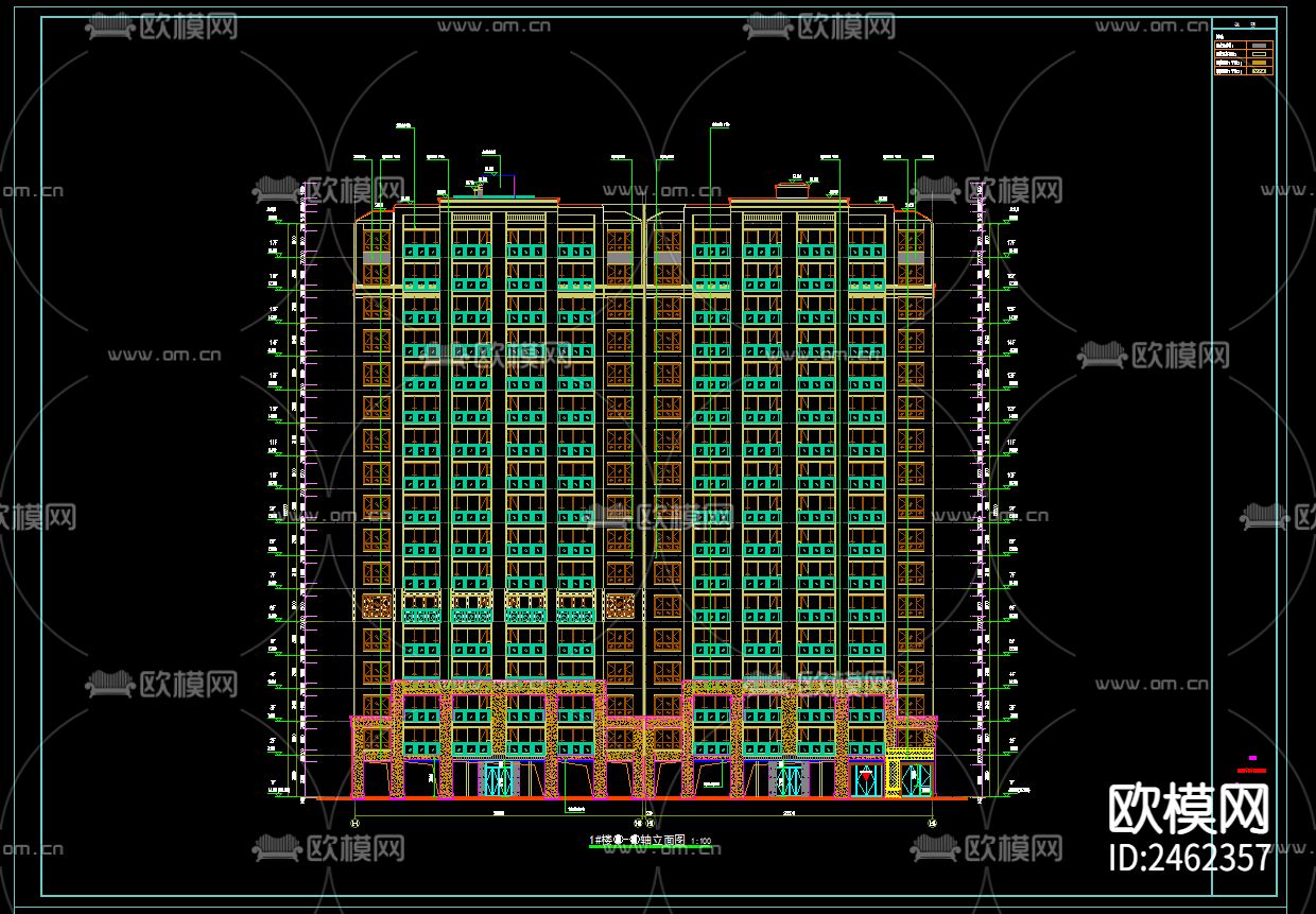 某小区1号楼十七层建筑CAD施工图下载（渲染图1）