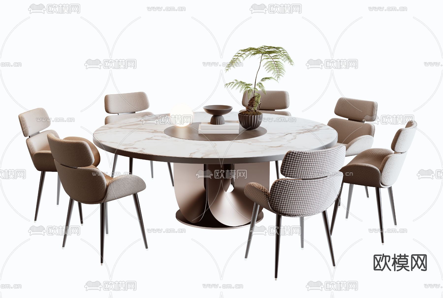 圆形餐桌椅3d模型下载