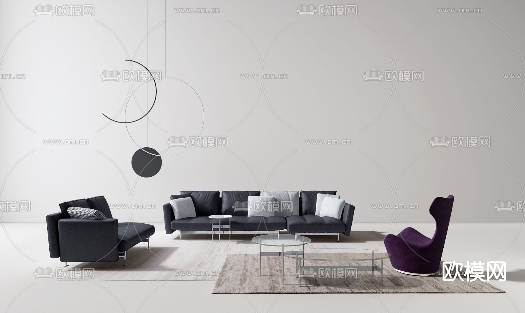 意大利B&BItalia品牌 现代布艺沙发茶几组合SU模型下载