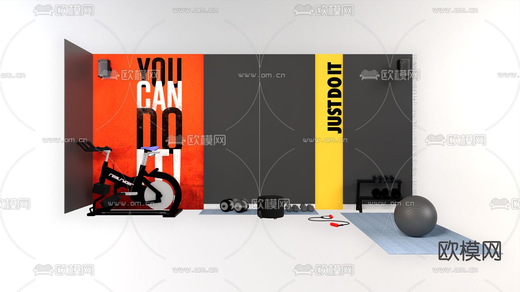 健身器材 背景墙su模型下载（渲染图1）