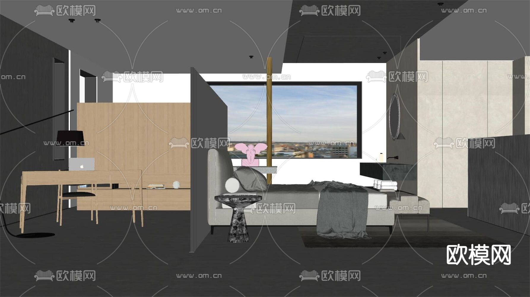 酒店客房 大床房su模型下载（渲染图2）