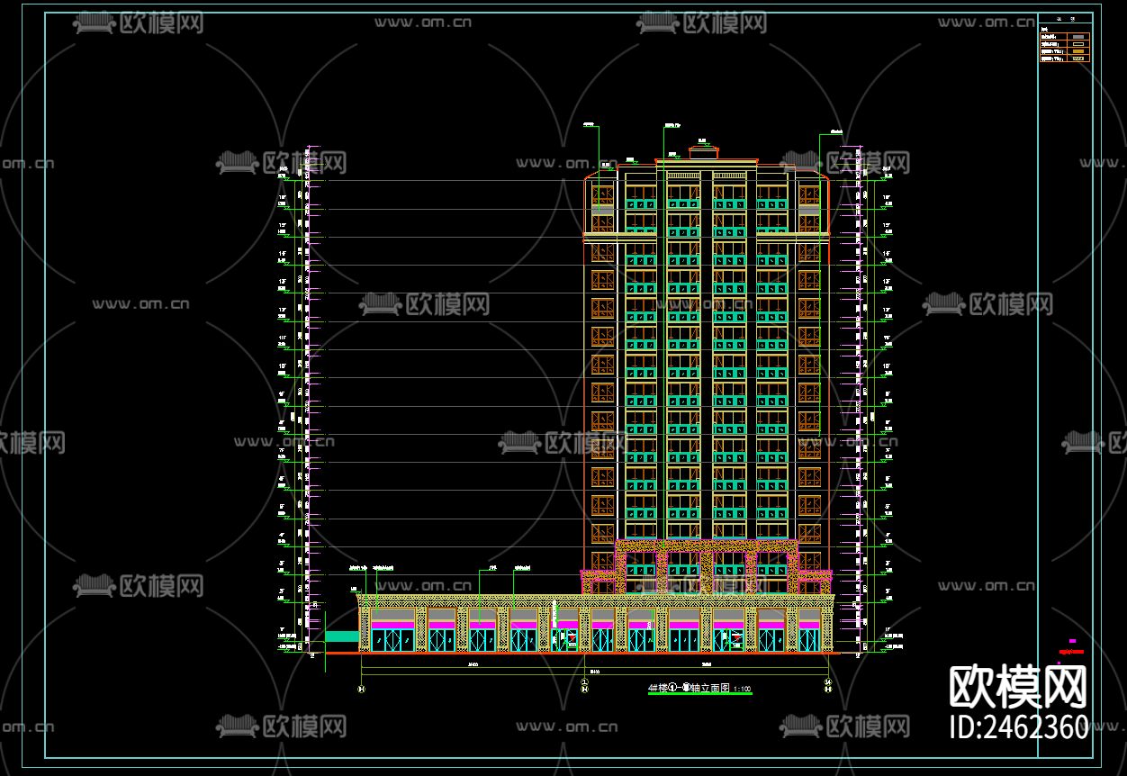 某小区4号楼十六层建筑CAD施工图下载（渲染图1）
