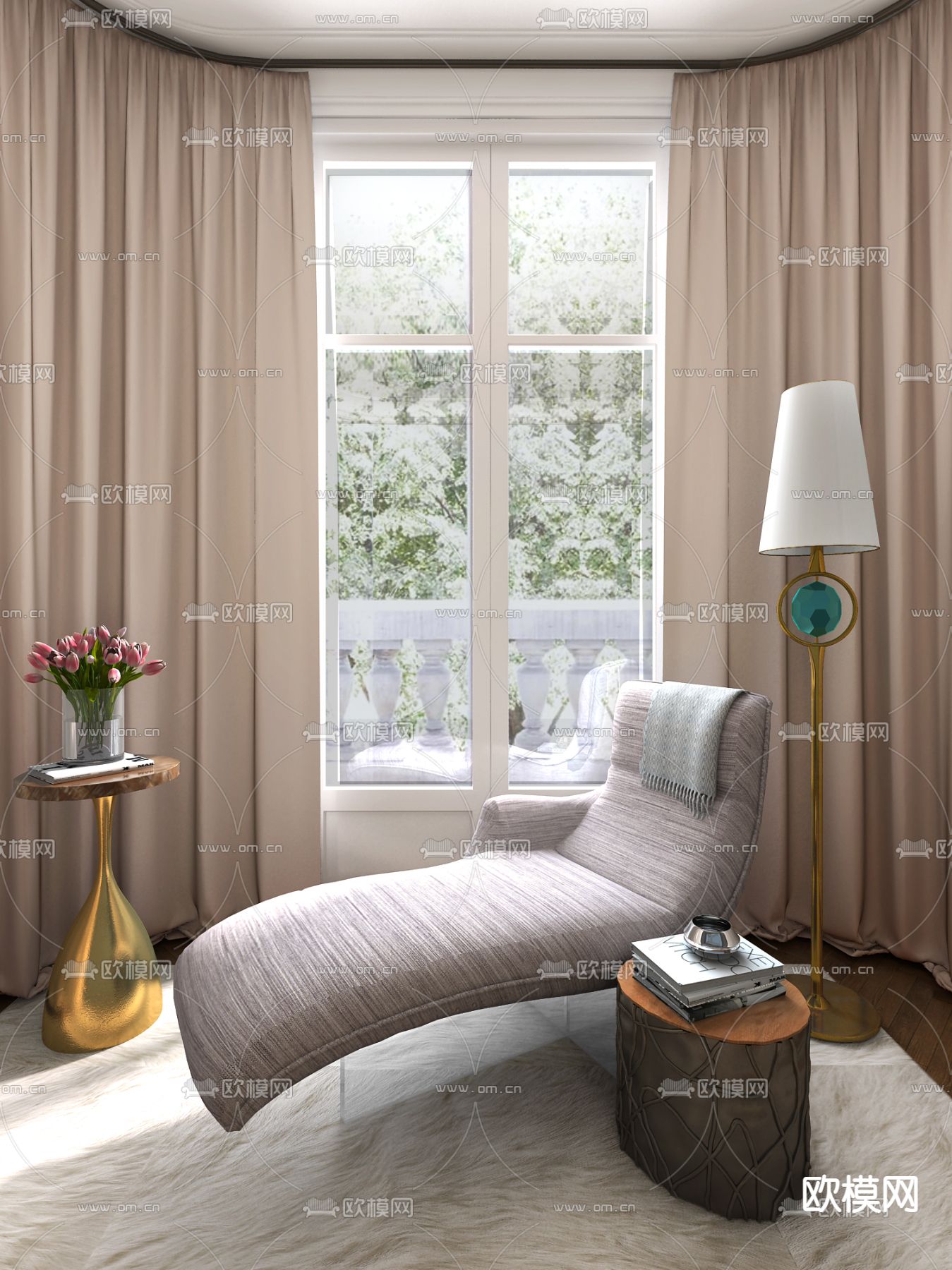 Chahan Minassian设计 现代贵妃椅组合SU模型下载