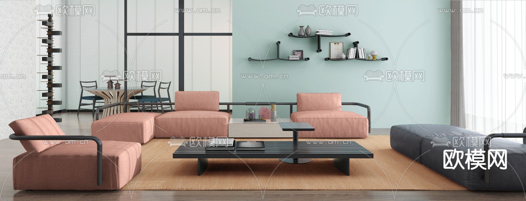 意大利Cassina品牌  现代布艺转角沙发组合SU模型下载