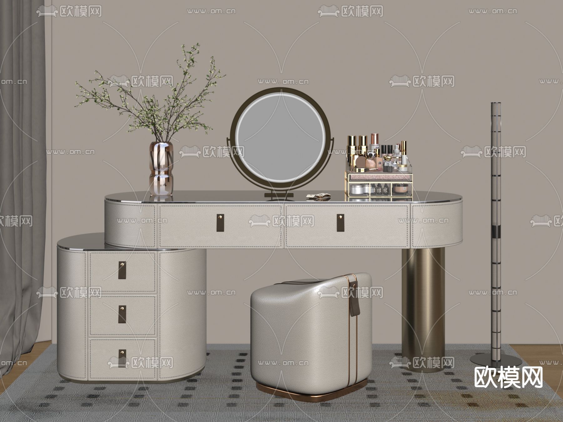 轻奢梳妆台 化妆台su模型下载（渲染图2）