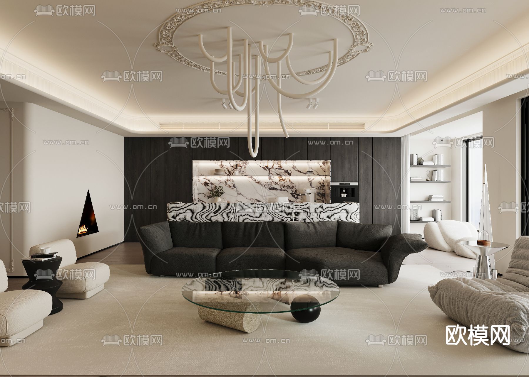 法式客餐厅3d模型下载（渲染图1）