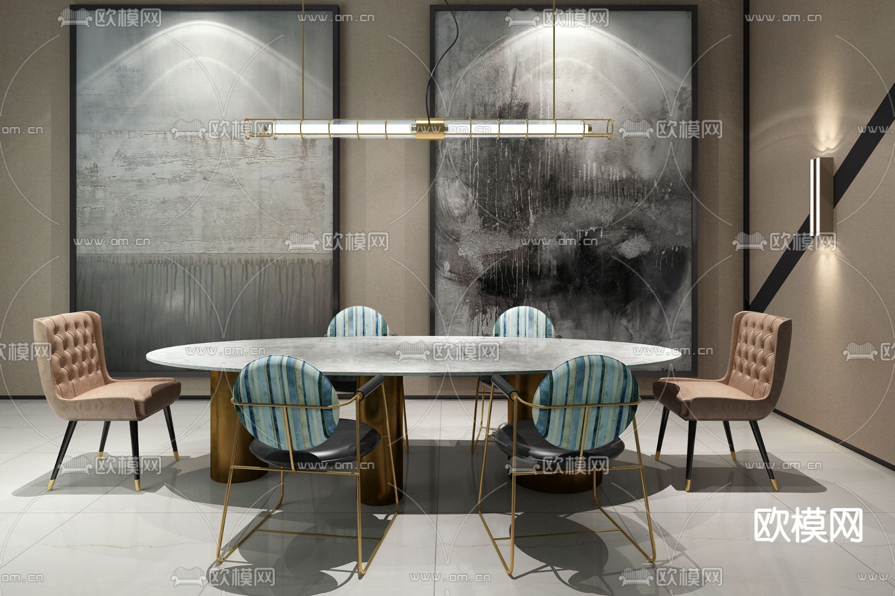 意大利Baxter品牌 现代餐桌椅组合SU模型下载