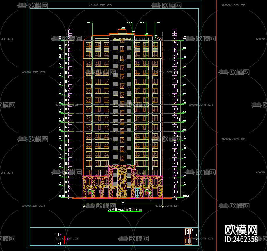某小区2号楼十七层建筑CAD施工图下载（渲染图5）