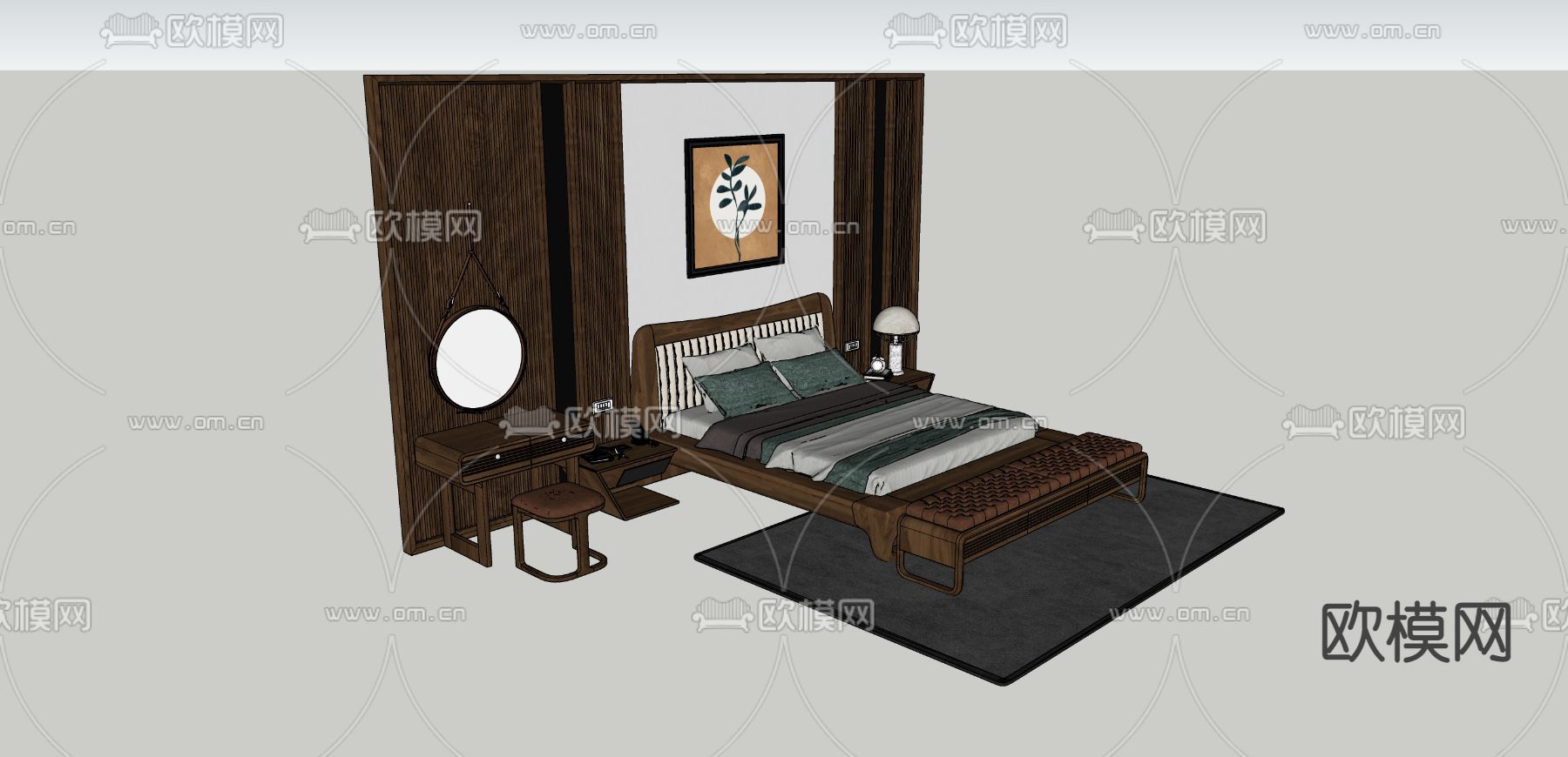 美式双人床su模型下载（渲染图3）