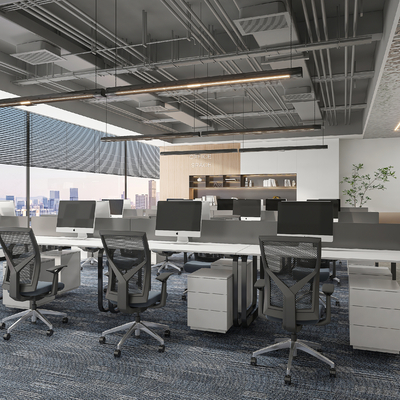  敞开式办公区 办公室su模型 