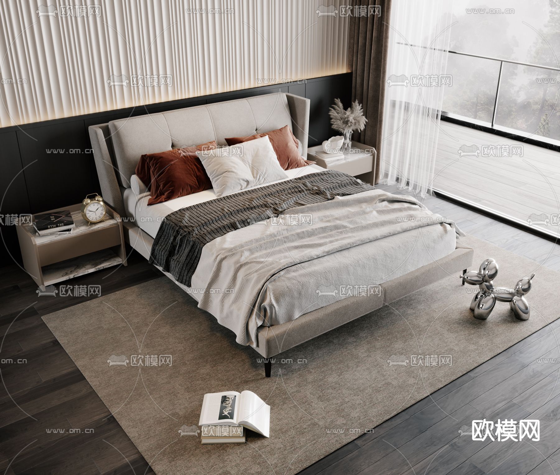 现代双人床3d模型下载