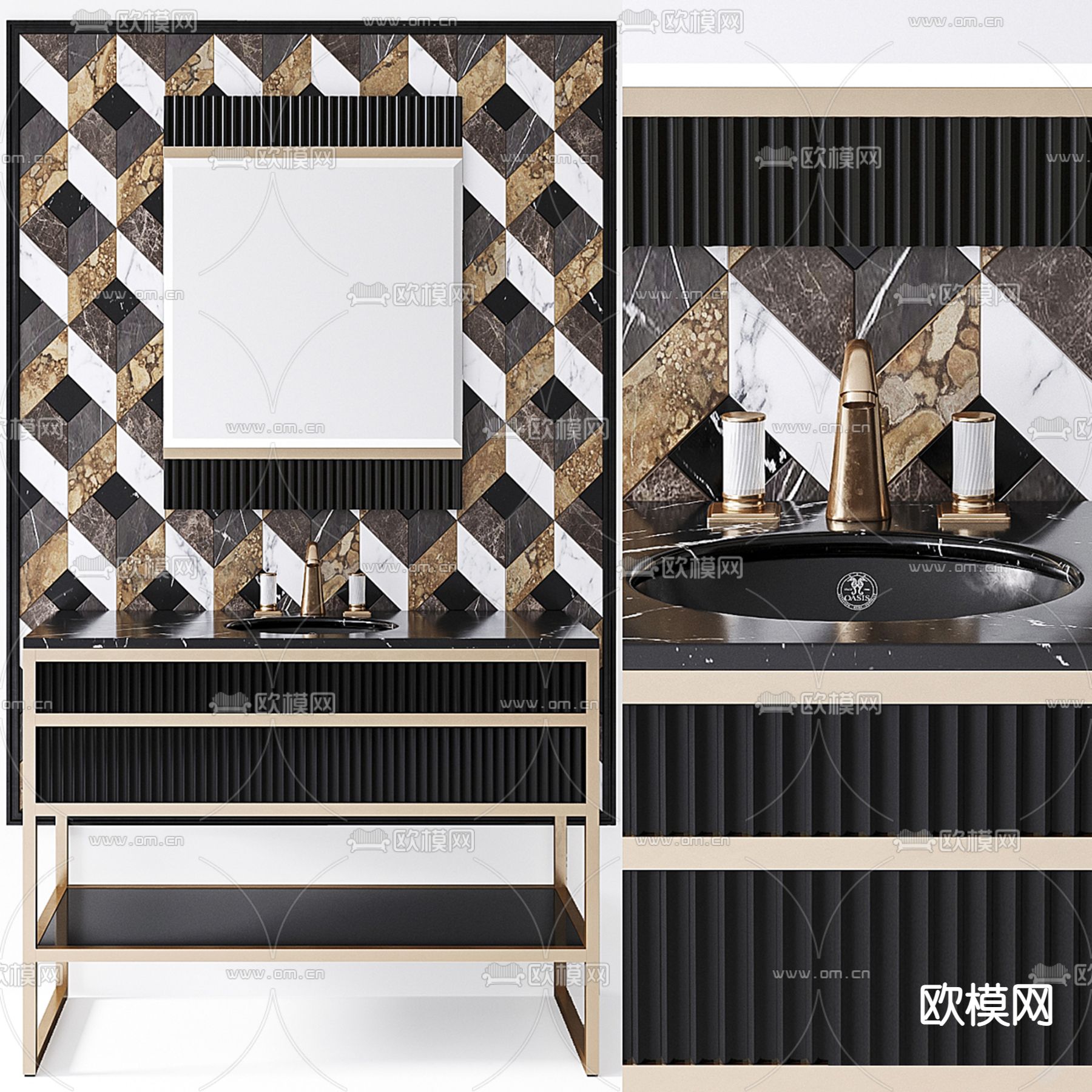 轻奢洗手台 浴室柜3d模型下载