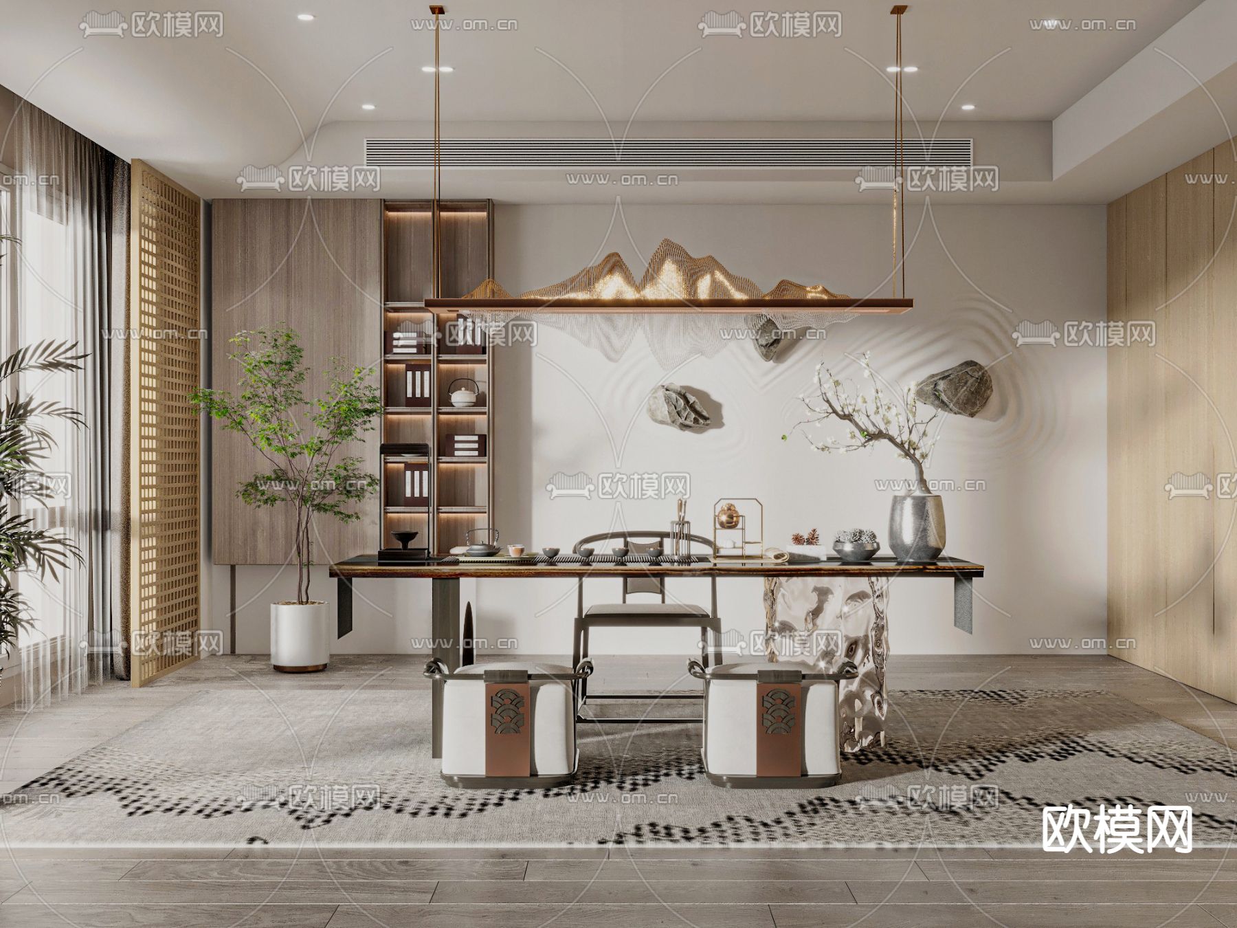 新中式茶室3d模型下载