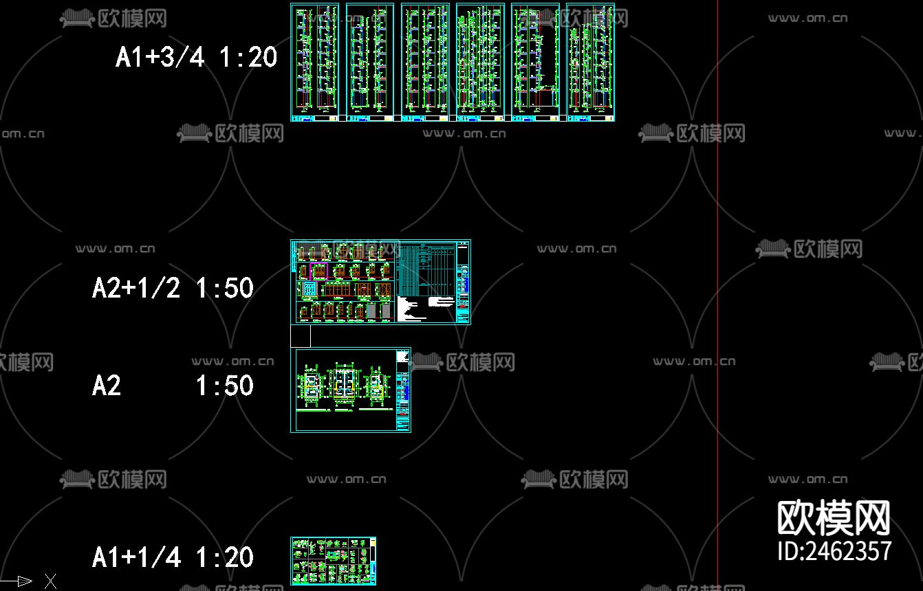 某小区1号楼十七层建筑CAD施工图下载（渲染图7）