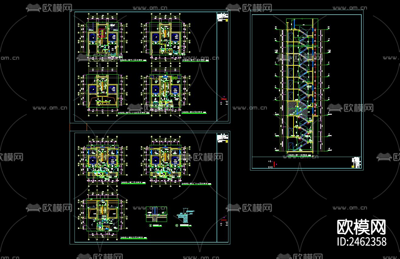 某小区2号楼十七层建筑CAD施工图下载（渲染图7）