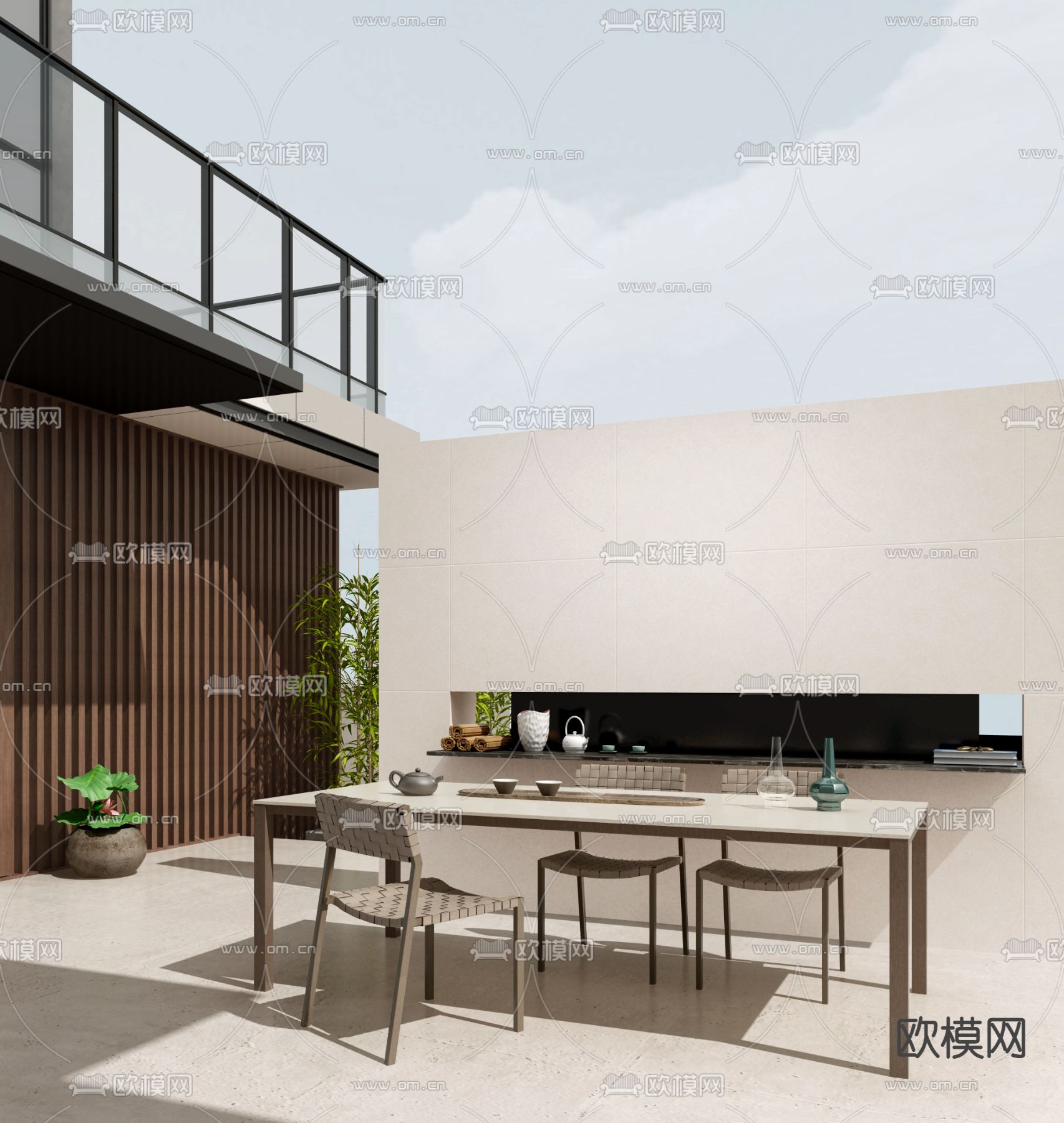 志荣设计 现代别墅露台休闲区SU模型