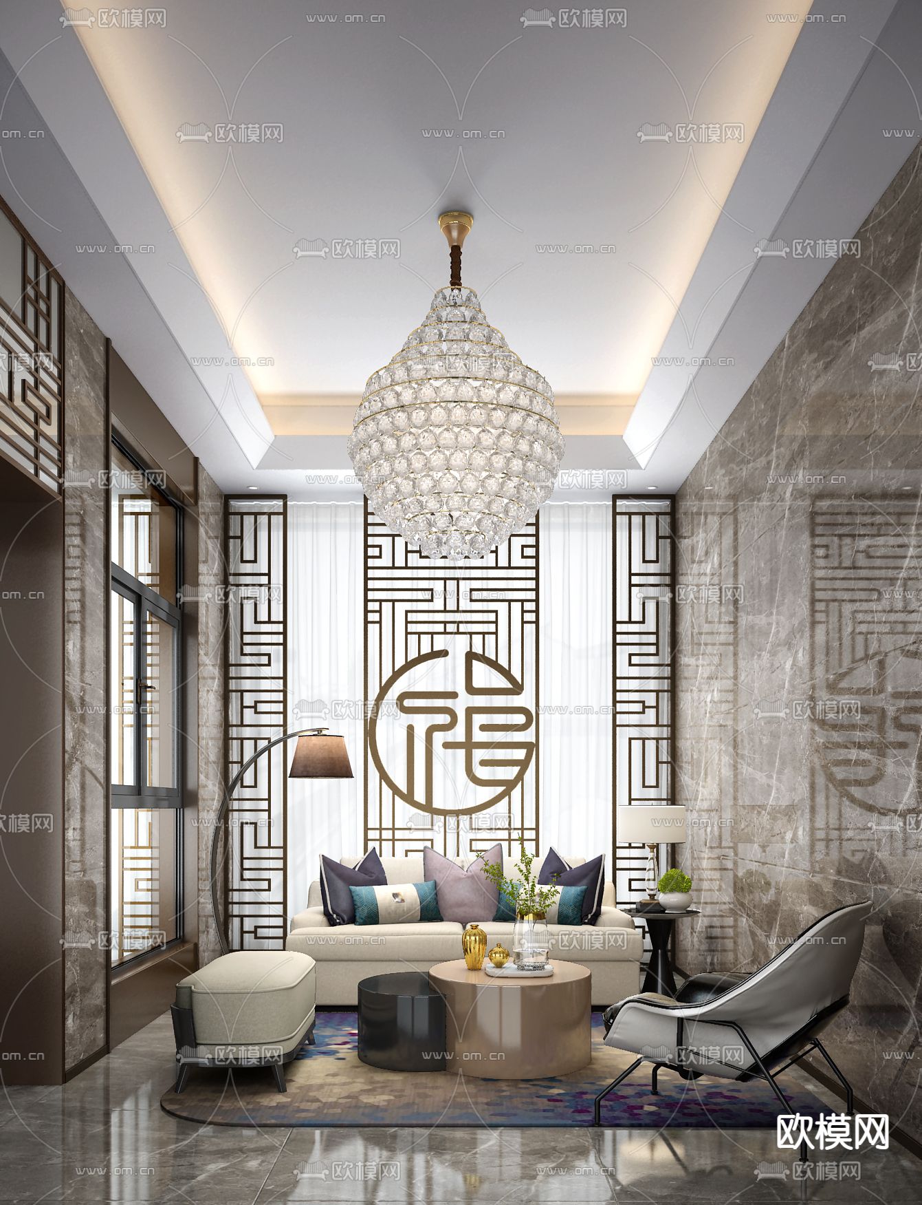 纳沃设计 新中式沙发组合SU模型下载