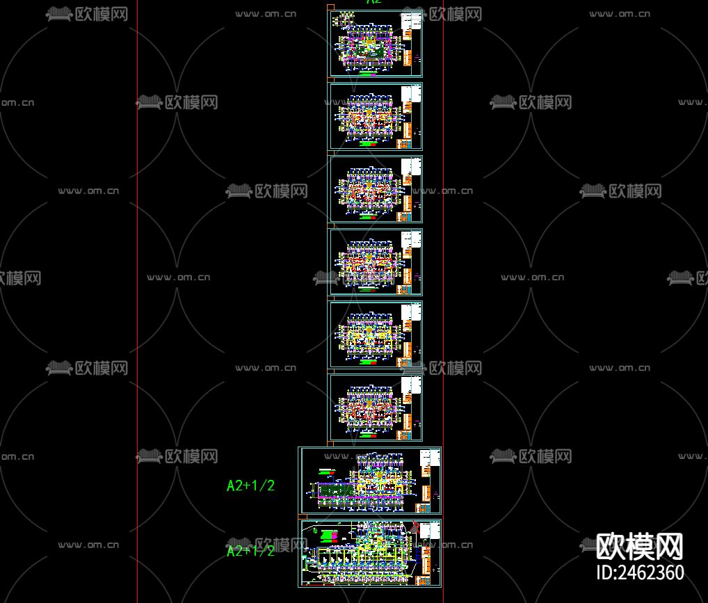某小区4号楼十六层建筑CAD施工图下载（渲染图3）