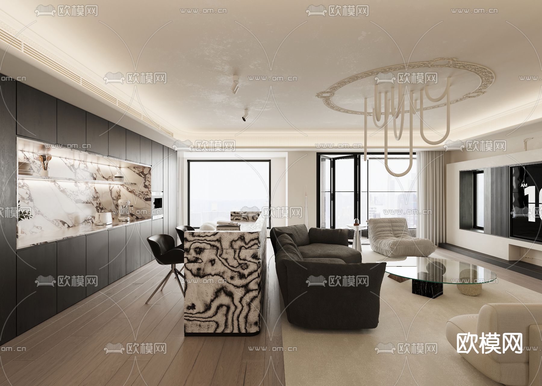 法式客餐厅3d模型下载（渲染图2）