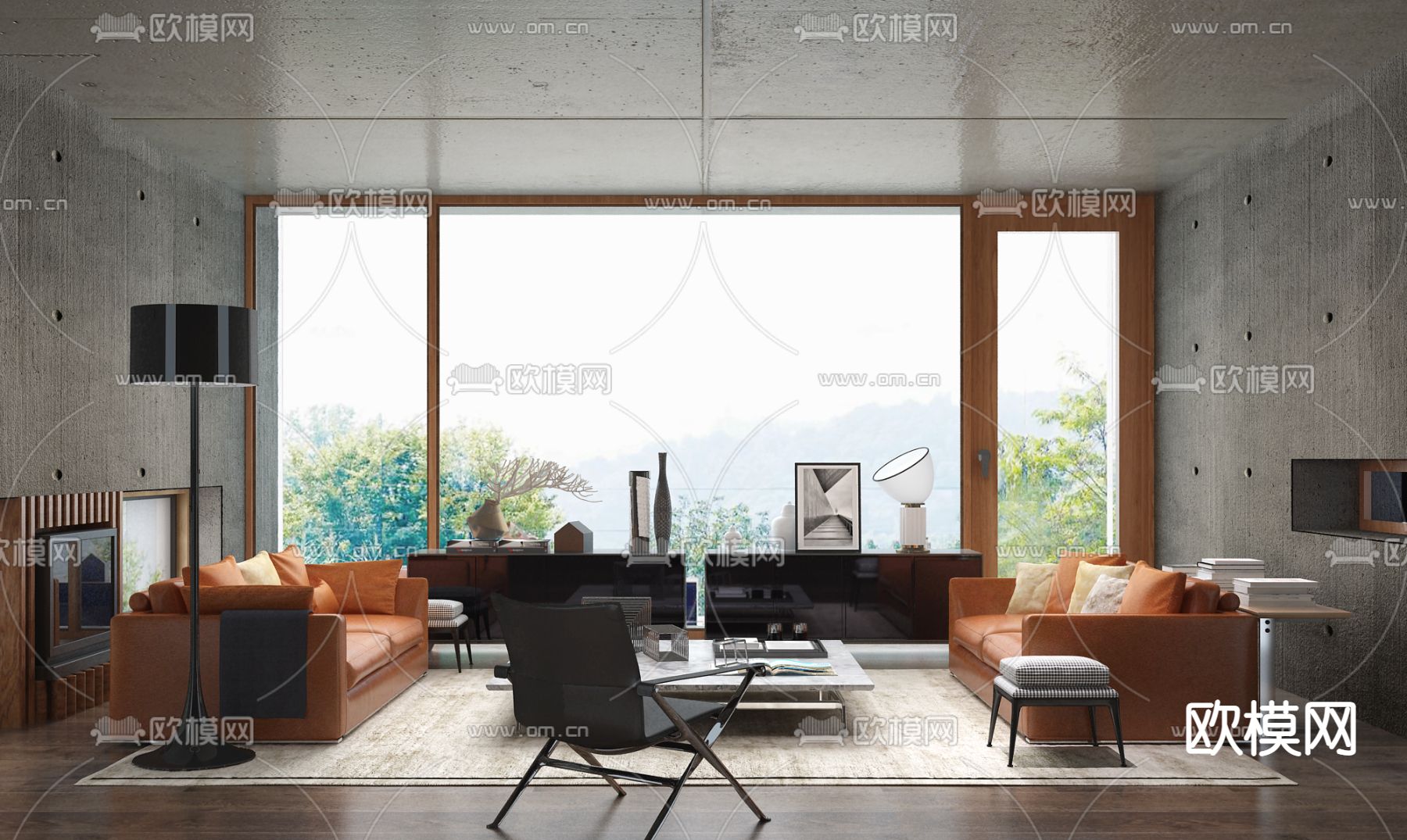 意大利B&BItalia品牌 现代皮革沙发茶几组合SU模型下载