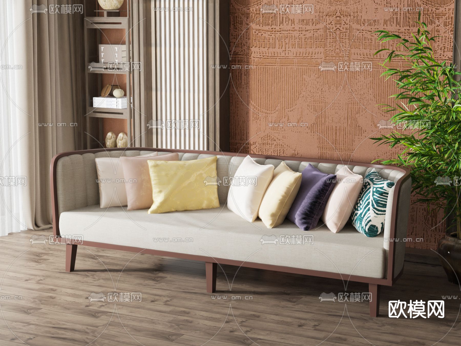 新中式双人沙发3d模型下载