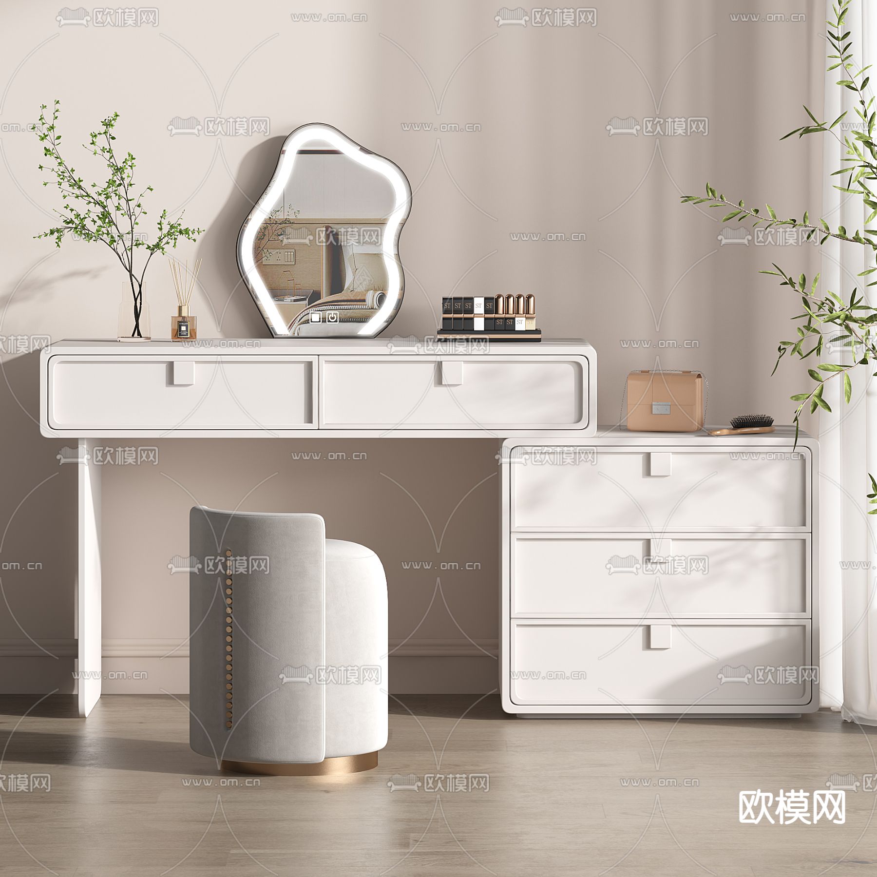 现代梳妆台 化妆台3d模型下载