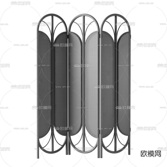 北欧简约实木藤编折叠屏风免费3d模型下载