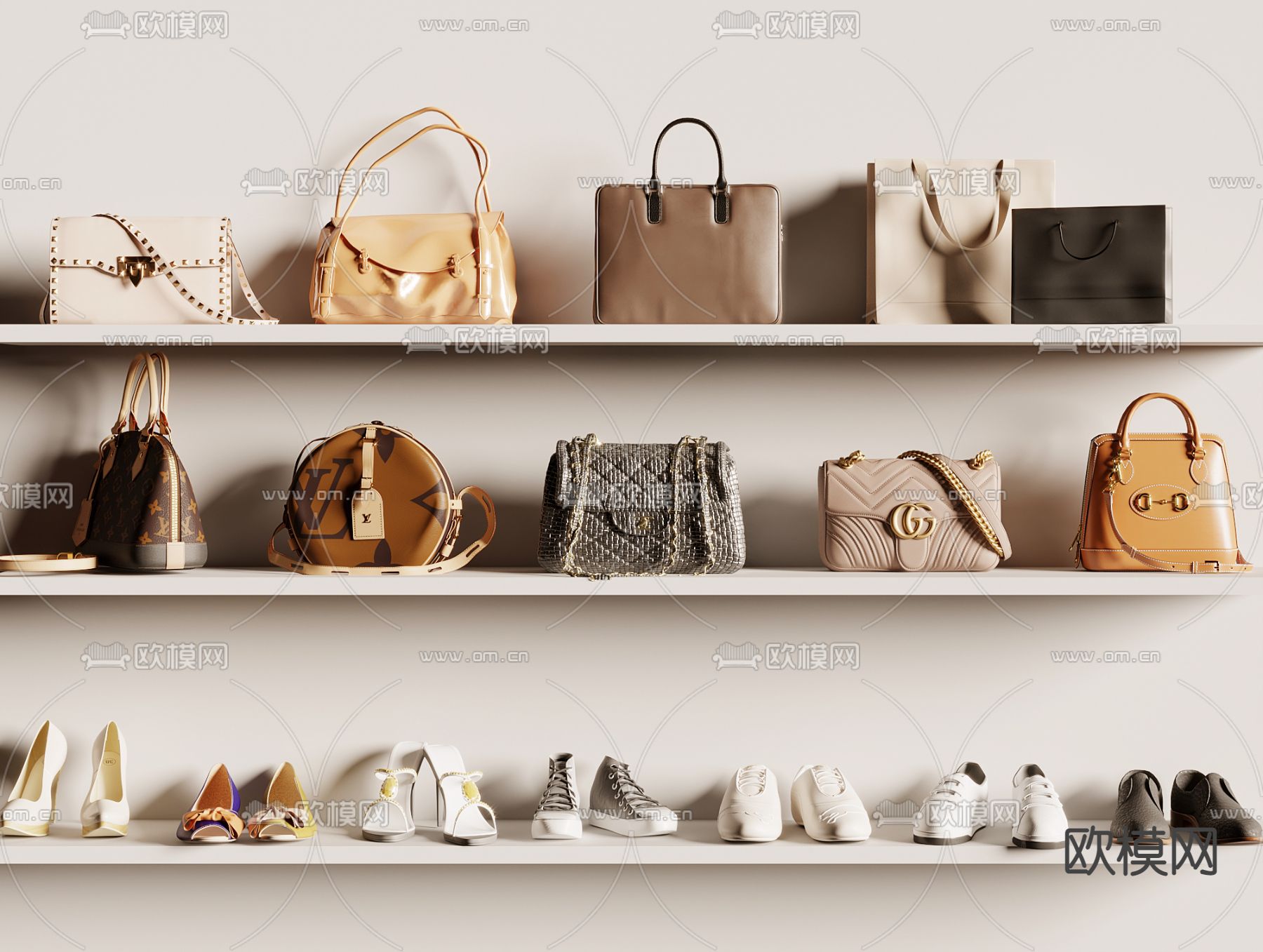 女士包包 高跟鞋 女鞋3d模型下载
