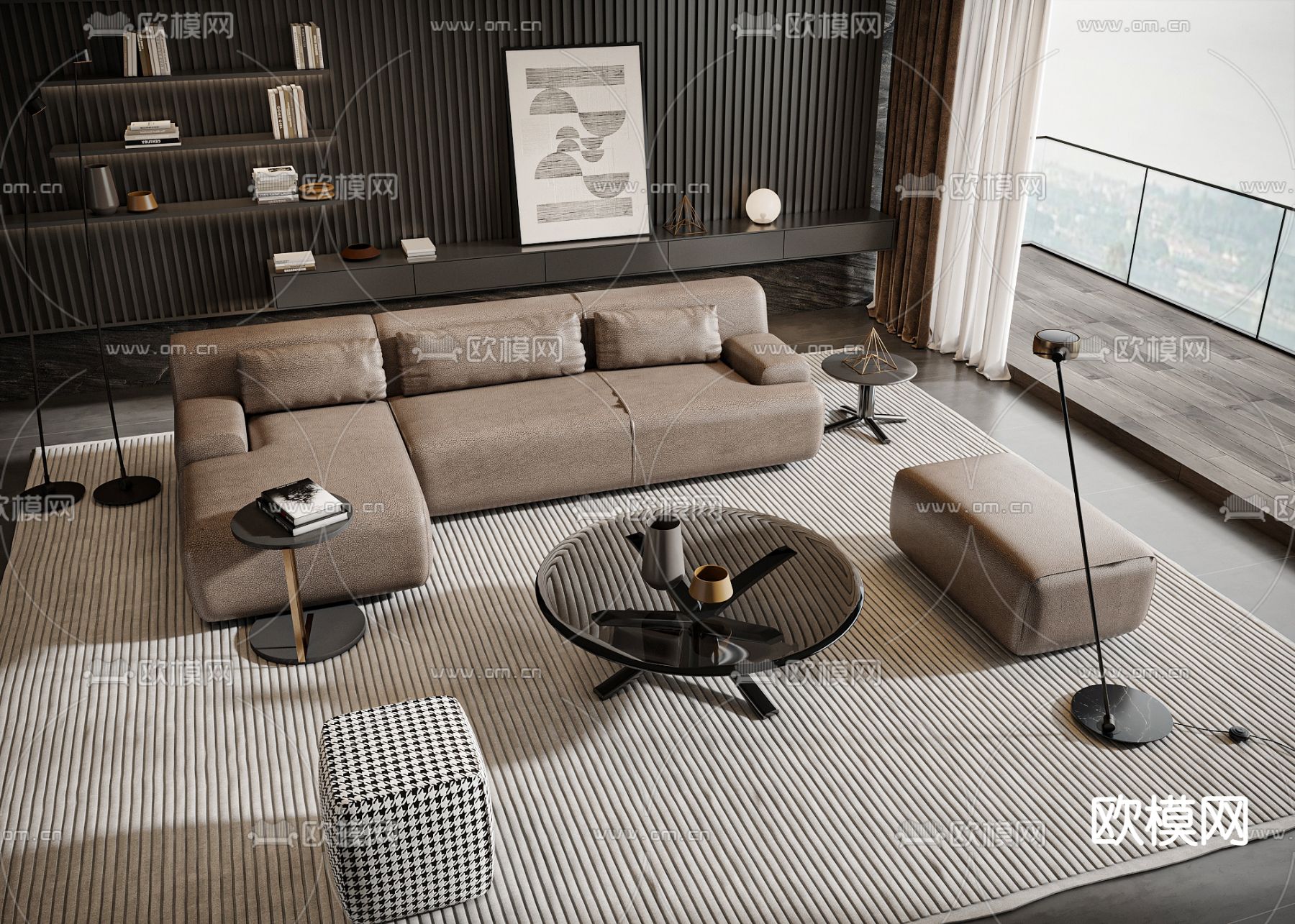 Meridiani 布艺沙发茶几组合3d模型下载