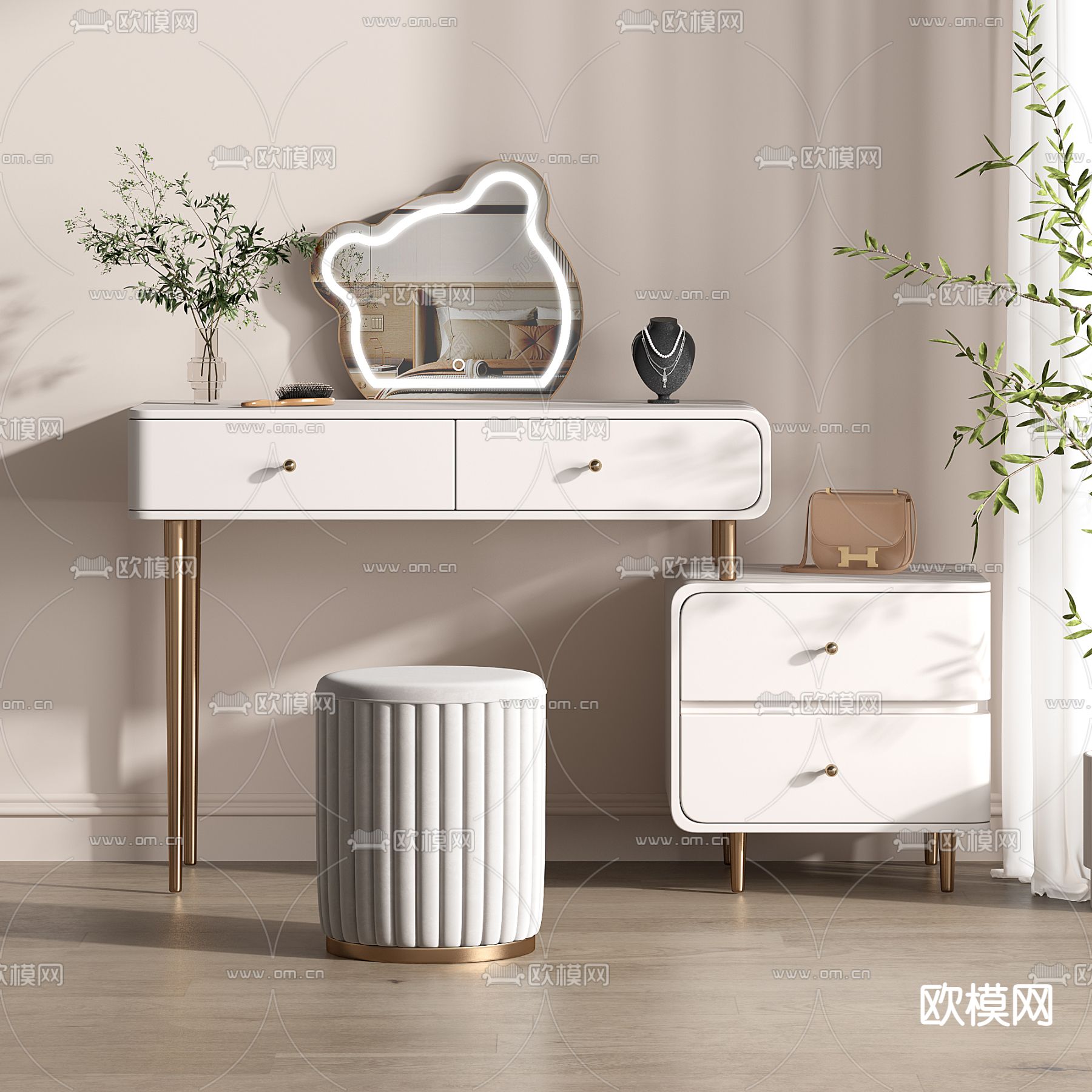 现代梳妆台 化妆台3d模型下载