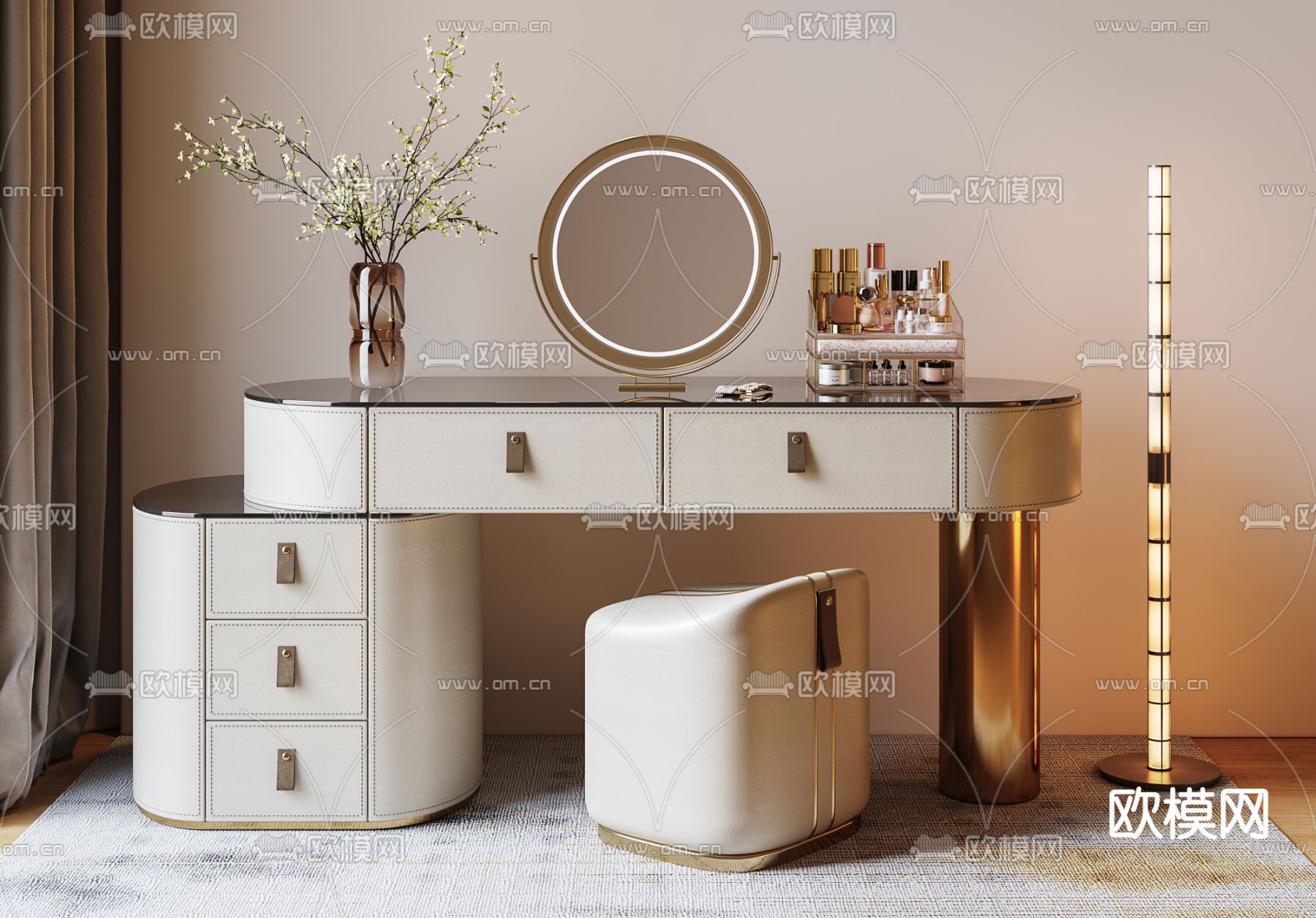 轻奢梳妆台 化妆台su模型下载（渲染图1）