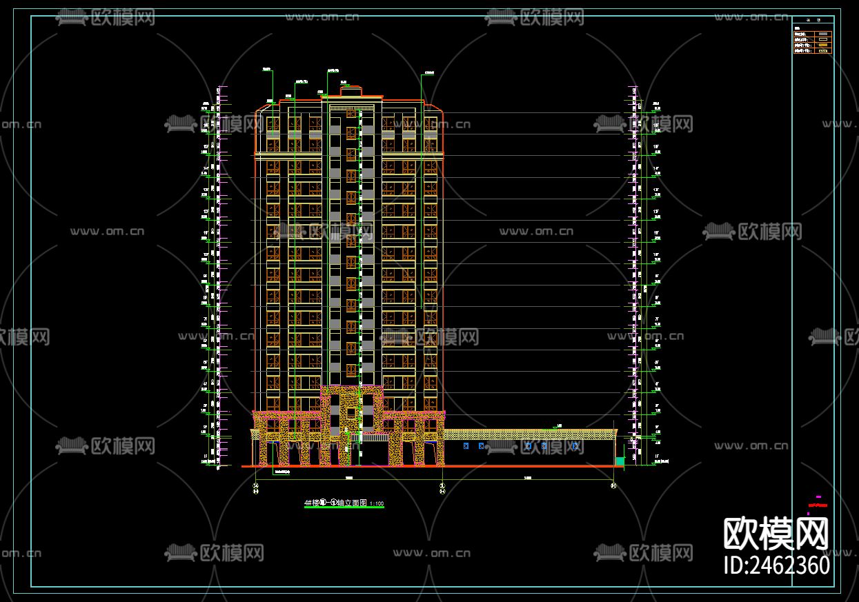 某小区4号楼十六层建筑CAD施工图下载（渲染图2）