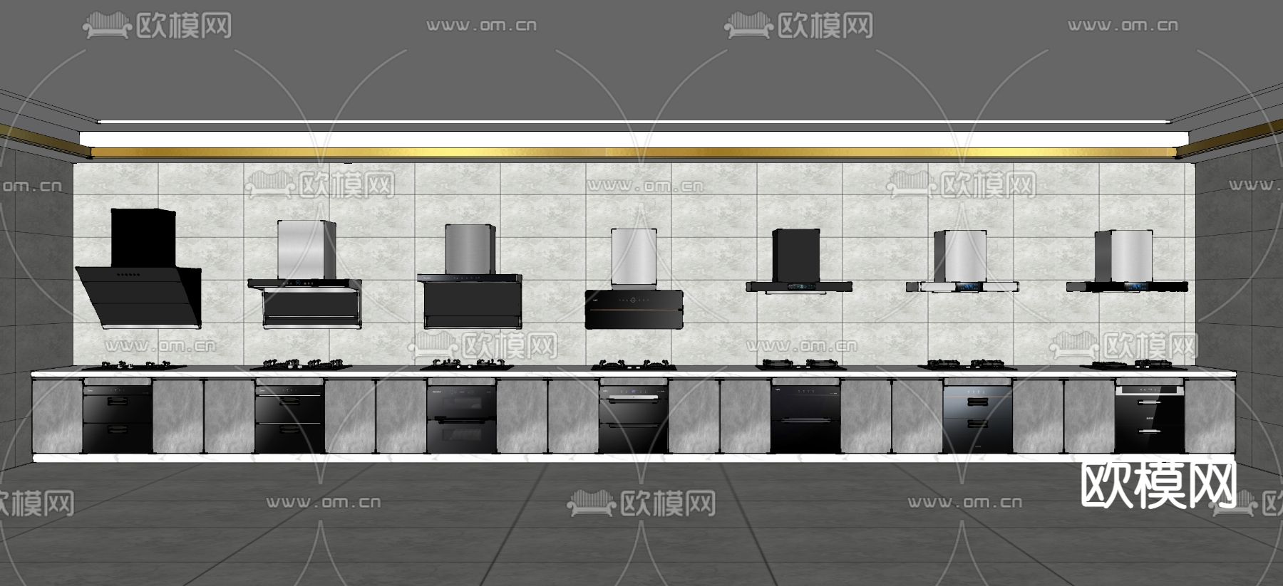 集成灶 油烟机 厨房器具su模型