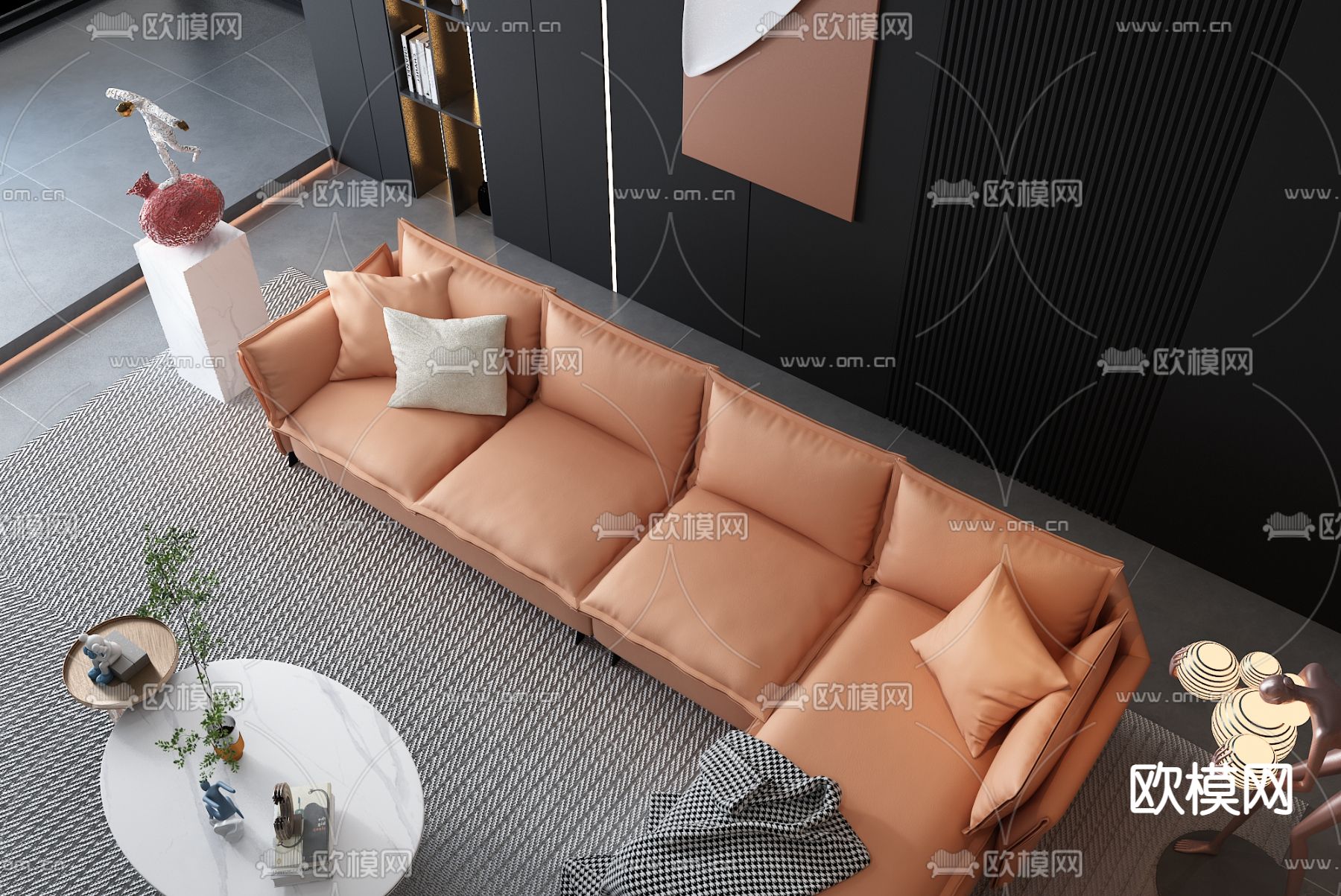 橙色转角沙发3d模型
