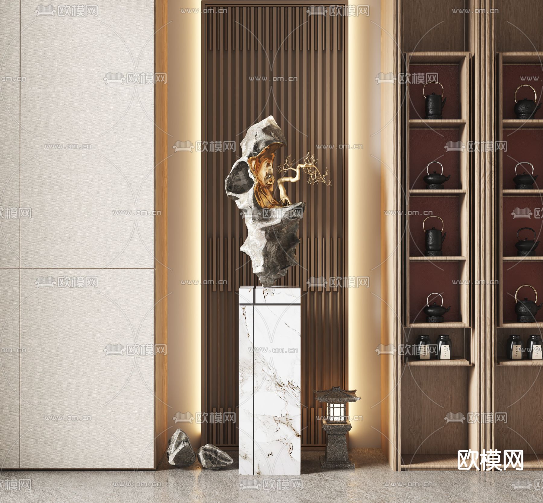 新中式抽象石雕su模型