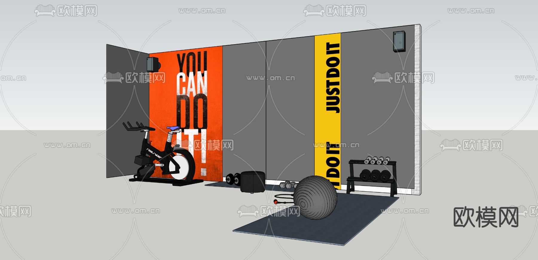 健身器材 背景墙su模型下载（渲染图3）