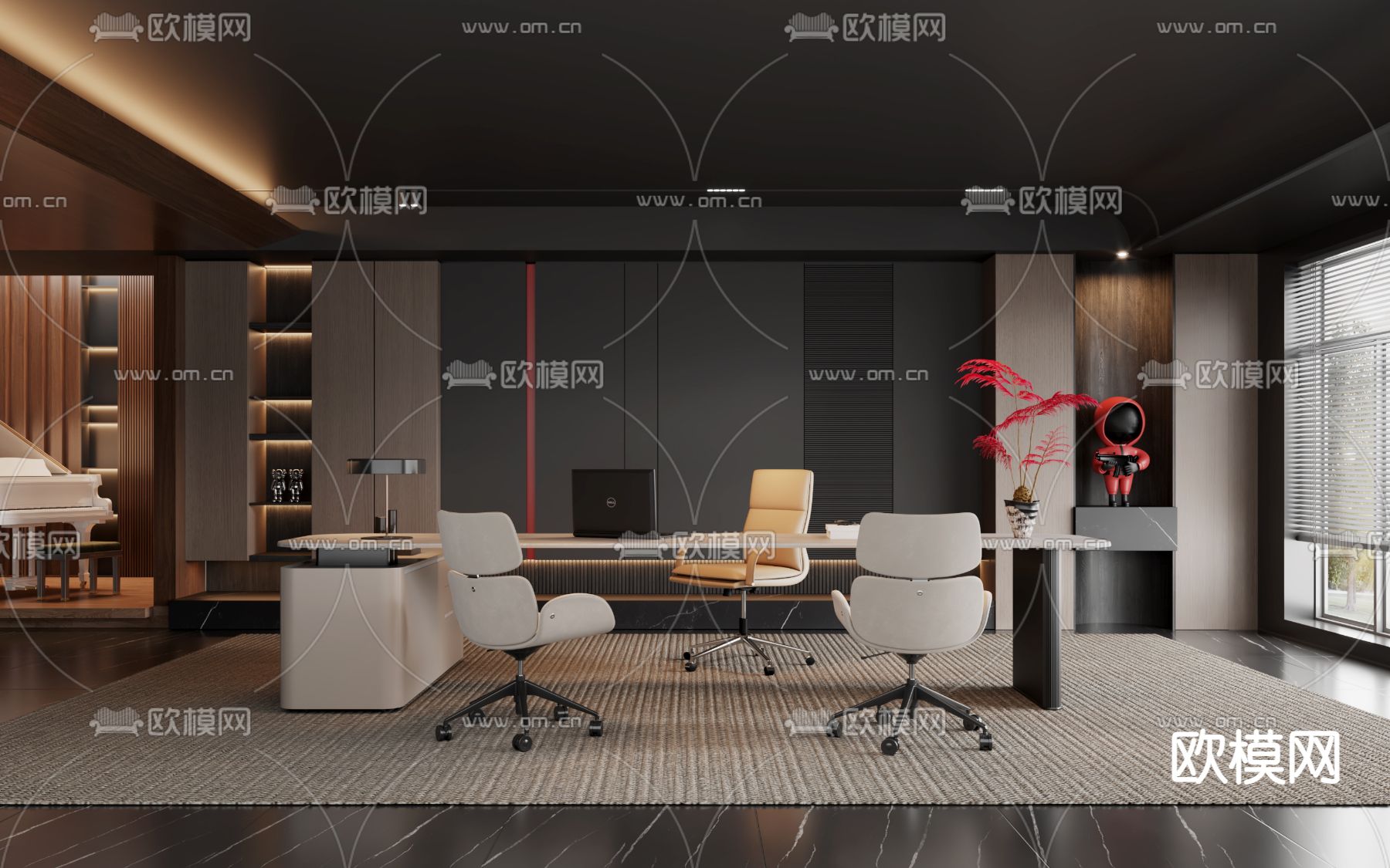 Minotti 米洛提 班台桌椅su模型下载（渲染图1）